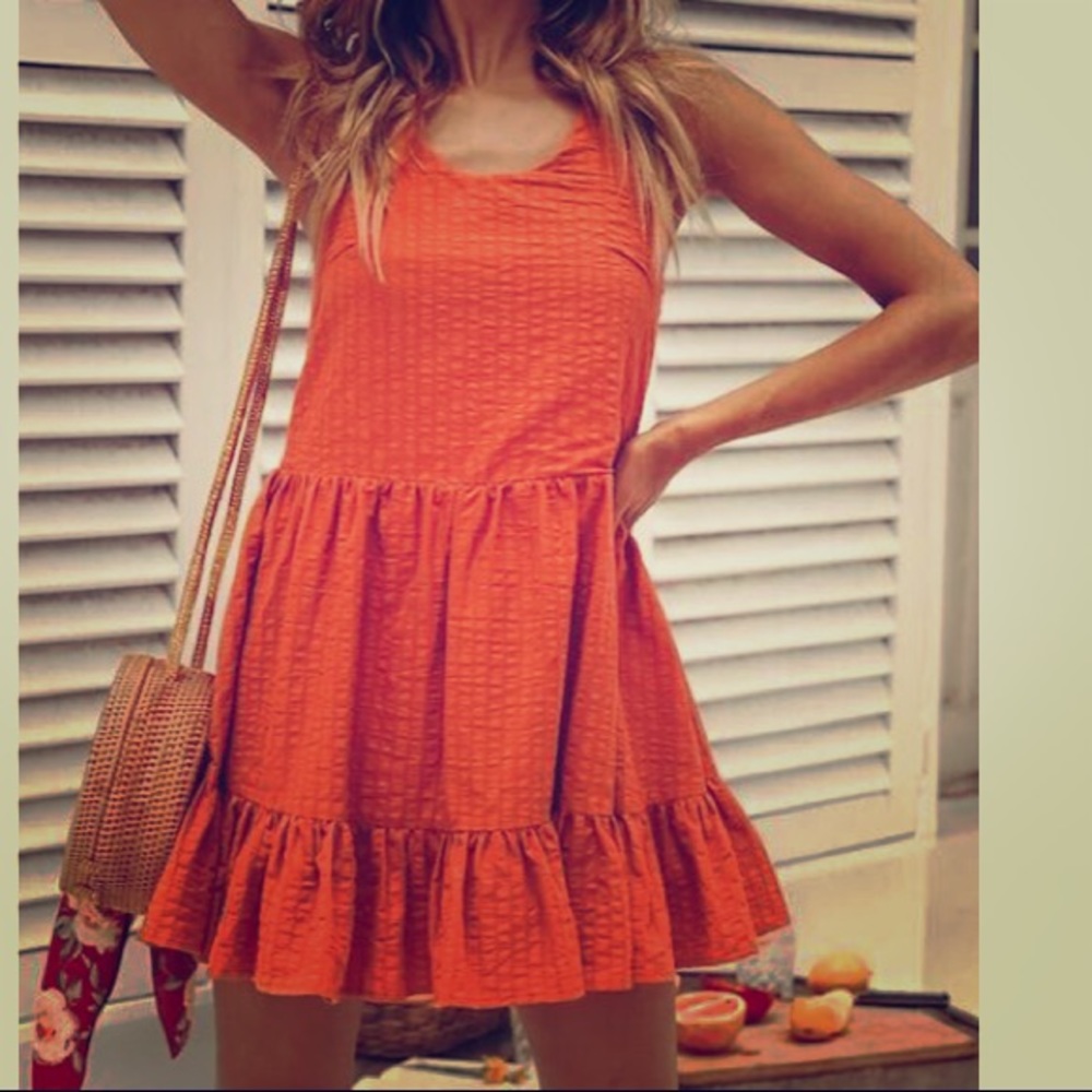 Burnt Orange Ruched Mini Dress